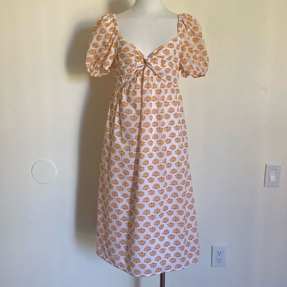 J. Crew Factory Orange Floral Puff-Sleeve Twist-Front Midi Dress Size 8 - Picture 5 of 15